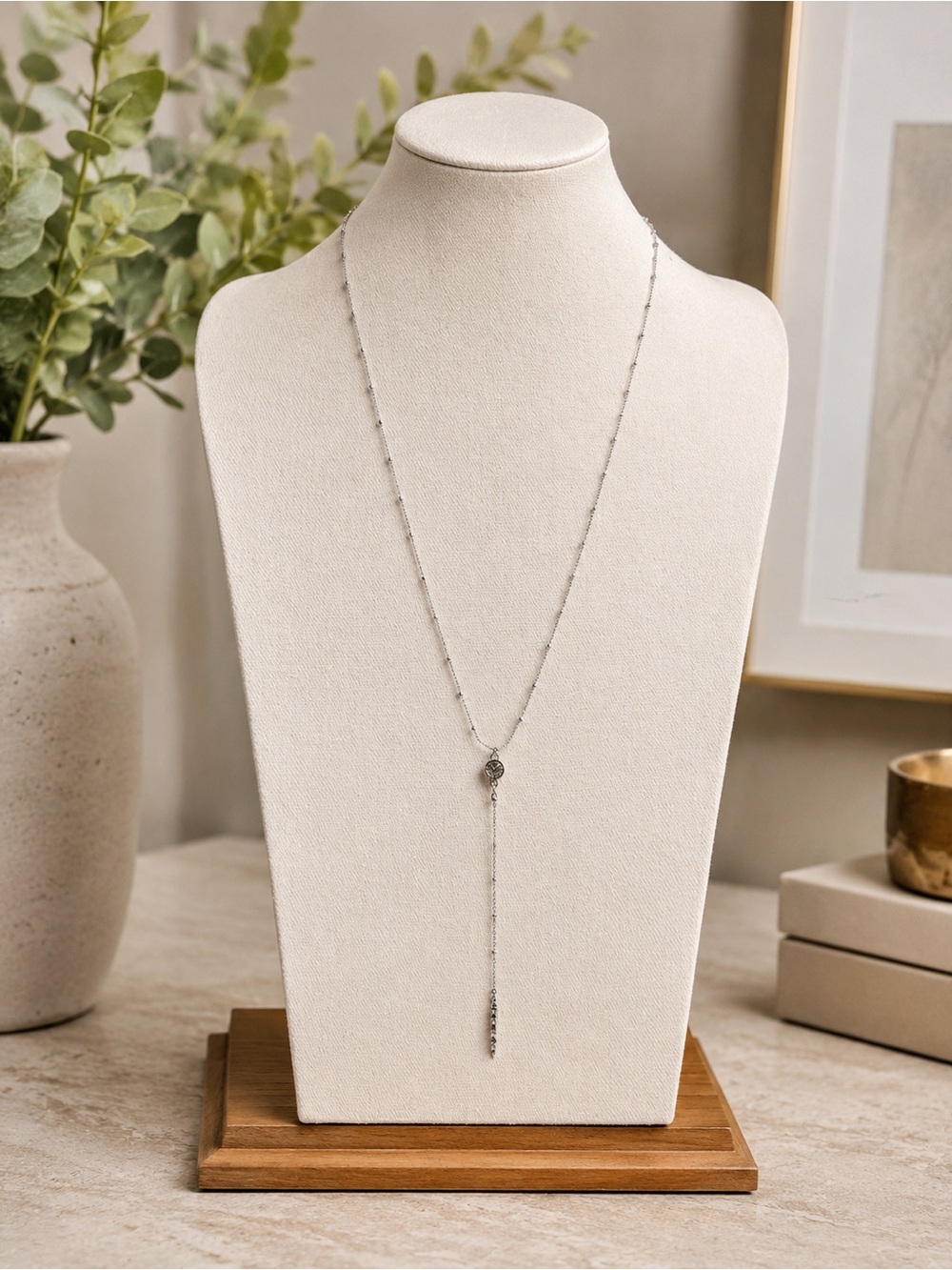 Laundry by Shelli Segal Silver-Tone Crystal Y-Drop Necklace NWT (BR 1313/5)